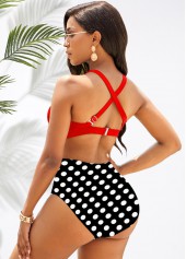 High Waist Cross Halter Polka Dot Bikini Set 