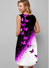 Butterfly Print Contrast Double Pocket Dress 