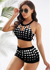 High Waisted Ombre Plaid Bikini Set 