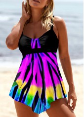 Tie Dye Asymmetric Hem Swimdress and Panty