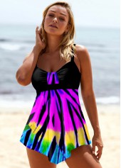Tie Dye Asymmetric Hem Swimdress and Panty
