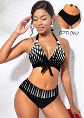 Reversible Geometric Print Bowknot Mid Waist Bikini Set