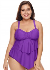 Solid Layered Asymmetric Hem Plus Size Tankini Set 