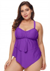 Solid Layered Asymmetric Hem Plus Size Tankini Set 