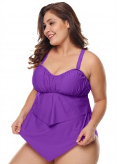 Solid Layered Asymmetric Hem Plus Size Tankini Set 
