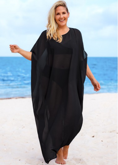 Rosewe Plus Size Chiffon Round Neck Solid Cover Up - 2X