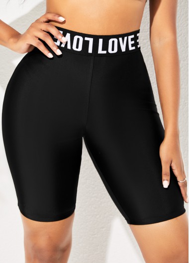 Rosewe Skinny Letter Print High Waist Swim Shorts - M