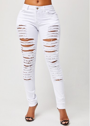 Rosewe Skinny Shredded Solid Mid Waist Jeans - S