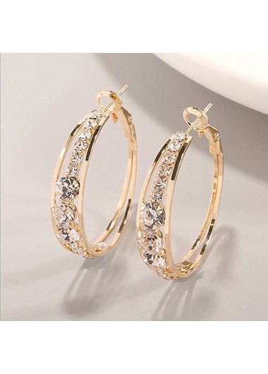 Rosewe Chic Metal Detail Rhinestone Circle Design Earrings - One Size