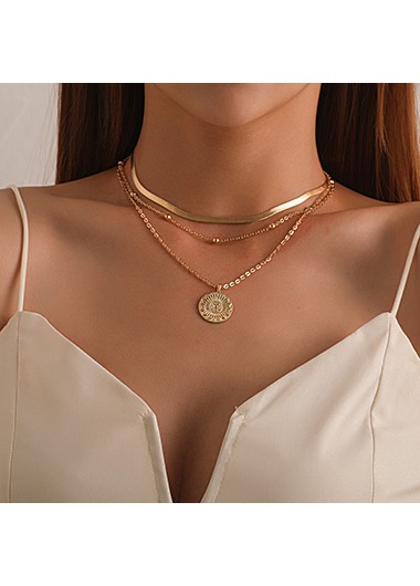 Rosewe Fashion Metal Detail Layered Cirsular Design Necklace - One Size