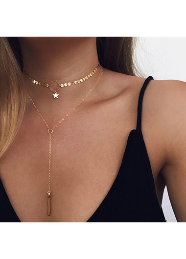 Rosewe Fashion Star Design Layered Metal Detail Pendant Necklace - One Size