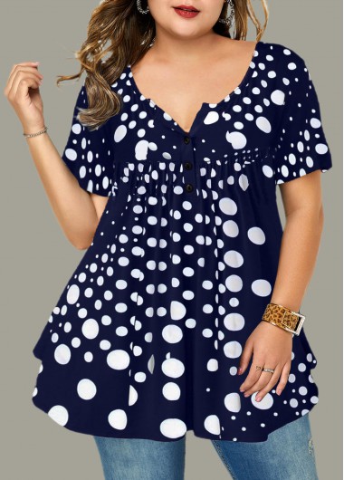 Rosewe Polka Dot Plus Size Short Sleeve T Shirt - 4X