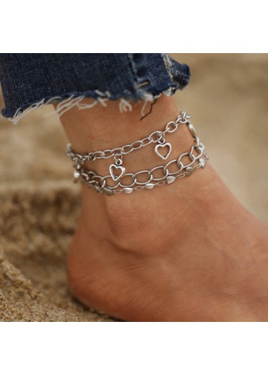 Rosewe Chic Silver Metal Heart Pendant Anklet Set - One Size