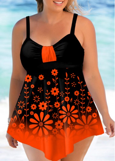 Rosewe Floral Print Plus Size Ombre Swimdress and Panty - 2X