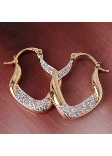Rosewe Chic Gold Asymmetric Design Rhinestone Detail Earrings - One Size