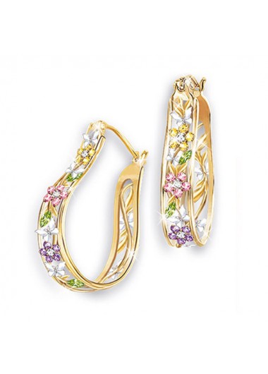 Rosewe Chic Metal Rhinestone Detail Flower Design Earrings - One Size