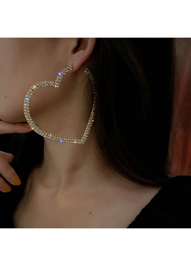 Rosewe Chic Rhinestone Metal Heart Detail Earring Set - One Size