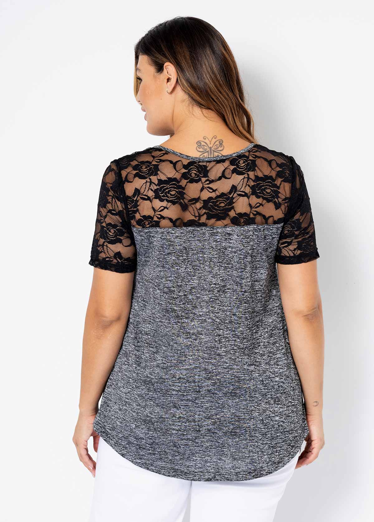 Cross Strap Plus Size Lace Stitching T Shirt