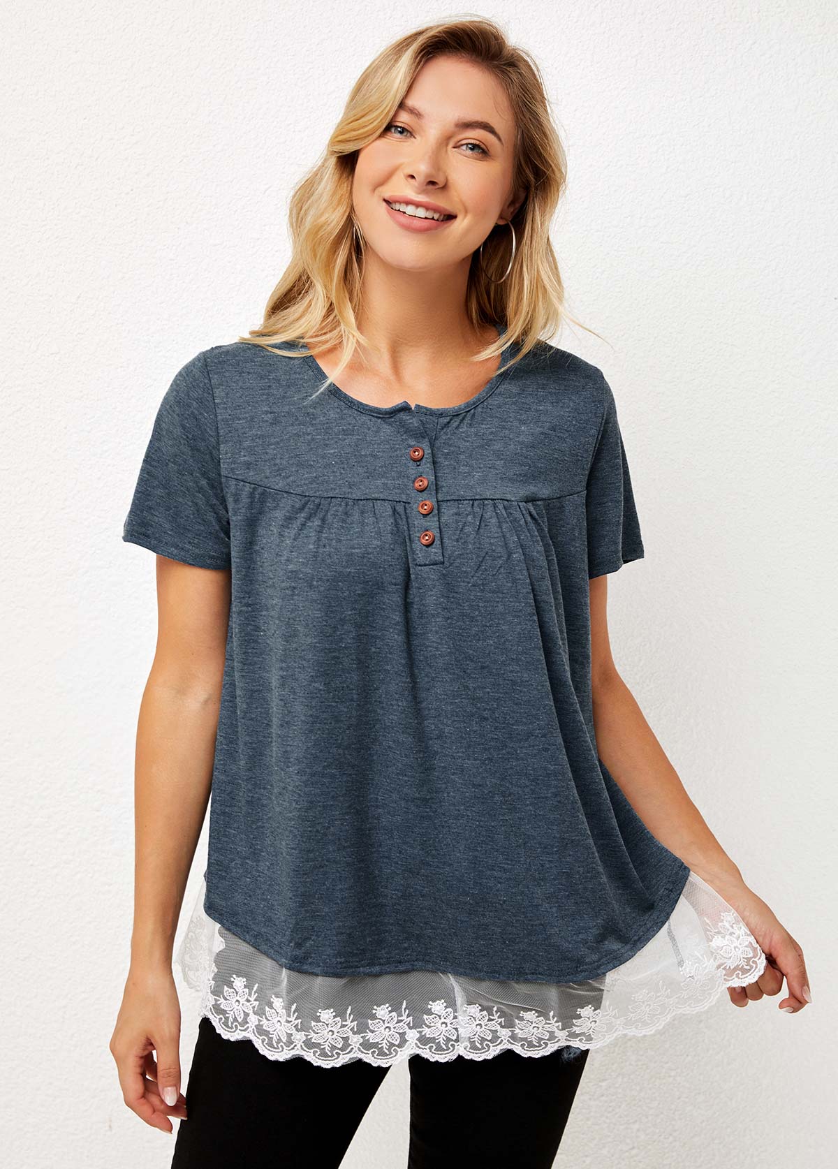 Short Sleeve Lace Patchwork T Shirt