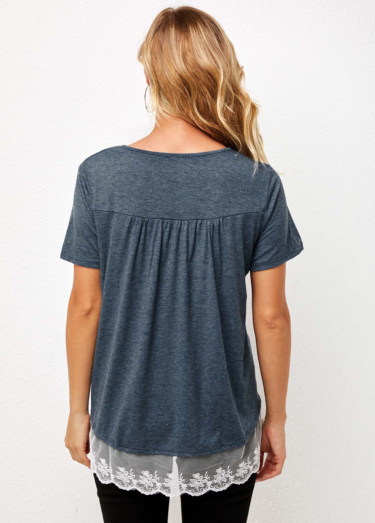Short Sleeve Lace Patchwork T Shirt