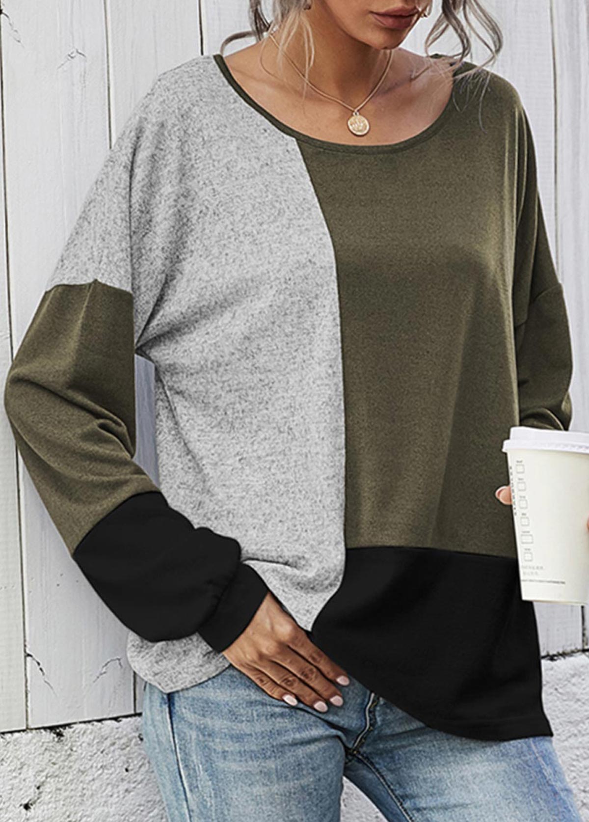 Contrast Long Sleeve Round Neck T Shirt