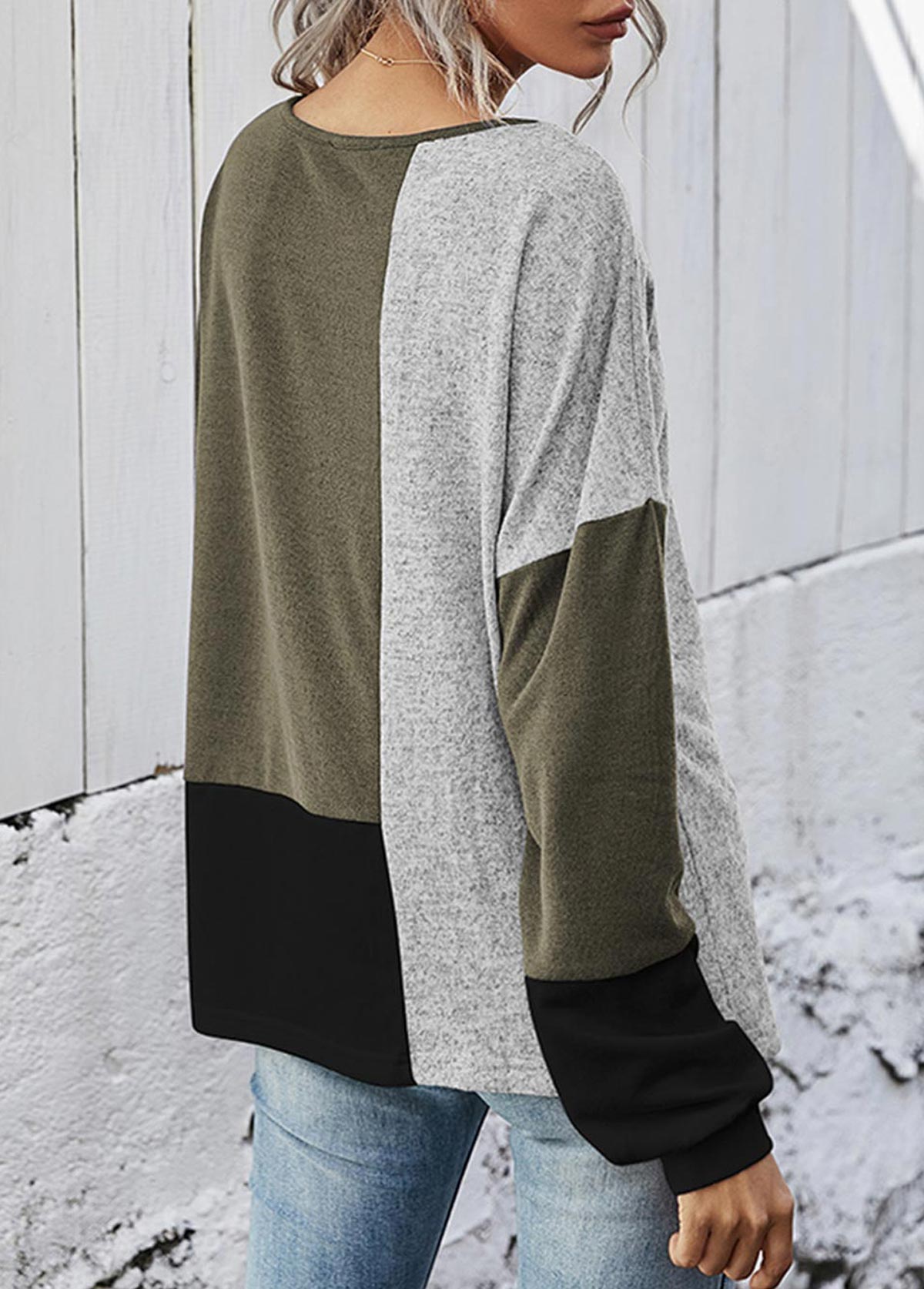 Contrast Long Sleeve Round Neck T Shirt
