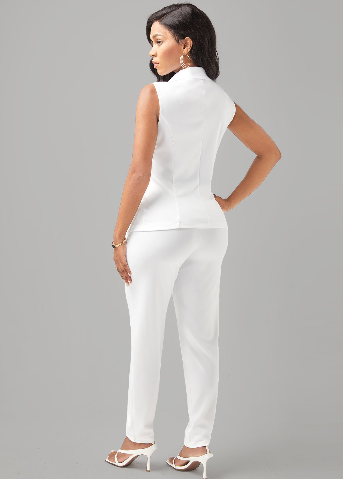 Notch Neck Double Breasted Sleeveless Two Piece Set