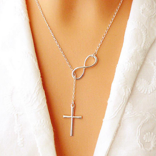 Cross Pendant Silver Metal Detail Necklace