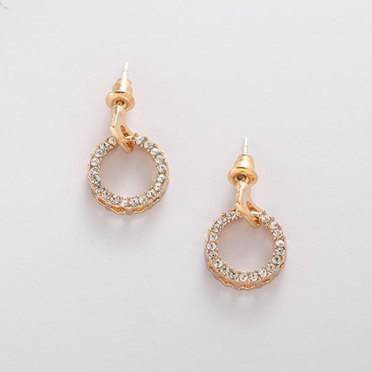 Circle Design Rhinestone Detail Gold Earrings