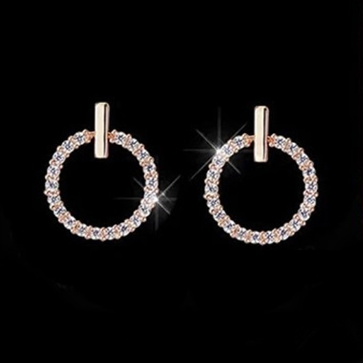 Circle Design Rhinestone Detail Gold Earrings