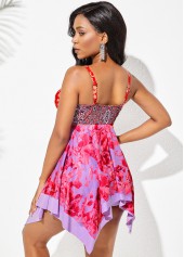 Printed Asymmetric Hem Spaghetti Strap Swimdress and Shorts