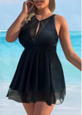 Cutout Front Plus Size Pierced Black Swimdress Top-No Bottom