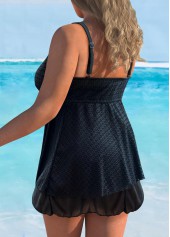Cutout Front Plus Size Pierced Black Swimdress Top-No Bottom