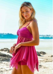 Spaghetti Strap Hanky Hem Cross Front Swimdress and Shorts