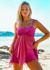 Spaghetti Strap Hanky Hem Cross Front Swimdress and Shorts