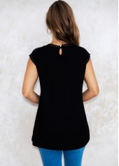 Black Lace Stitching Keyhole Back Tank Top