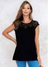 Black Lace Stitching Keyhole Back Tank Top