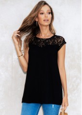 Black Lace Stitching Keyhole Back Tank Top