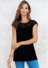 Black Lace Stitching Keyhole Back Tank Top