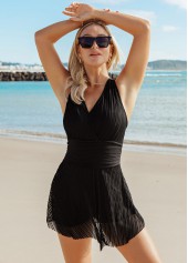 Criss Cross Back Solid Sheer Swimdress and Shorts