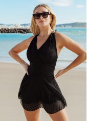 Criss Cross Back Solid Sheer Swimdress and Shorts