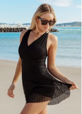 Criss Cross Back Solid Sheer Swimdress and Shorts