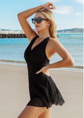 Criss Cross Back Solid Sheer Swimdress and Shorts