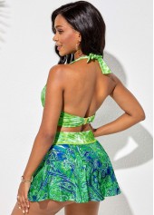 Paisley Print Green Plus Size High Waisted Bikini Set