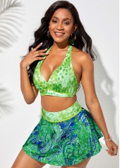 Paisley Print Green Plus Size High Waisted Bikini Set