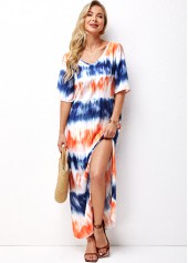 Ombre Side Slit Pocket V Neck Dress