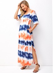 Ombre Side Slit Pocket V Neck Dress