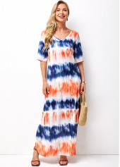 Ombre Side Slit Pocket V Neck Dress