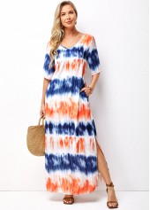 Ombre Side Slit Pocket V Neck Dress