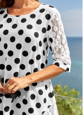 3/4 Sleeve Lace Stitching Polka Dot T Shirt